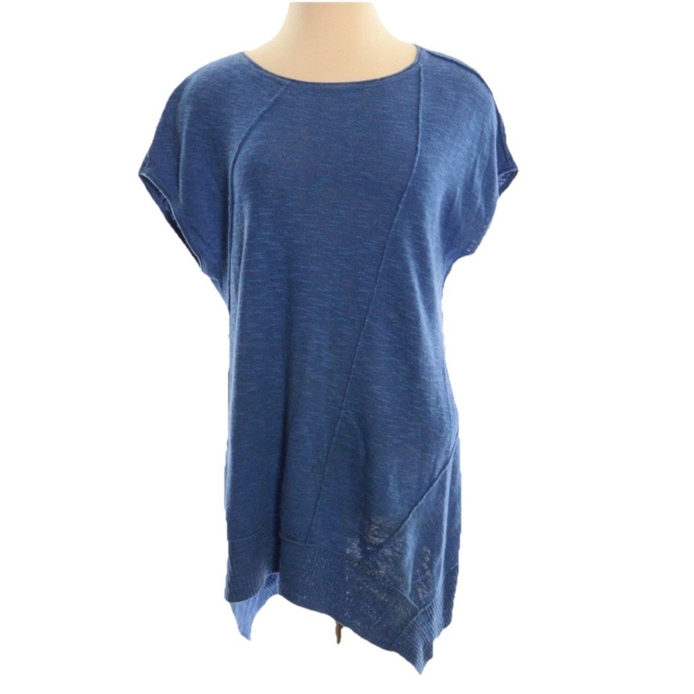 Eileen Fisher Womens Blue Linen Cotton Short Sleeve Top Tunic Size M
